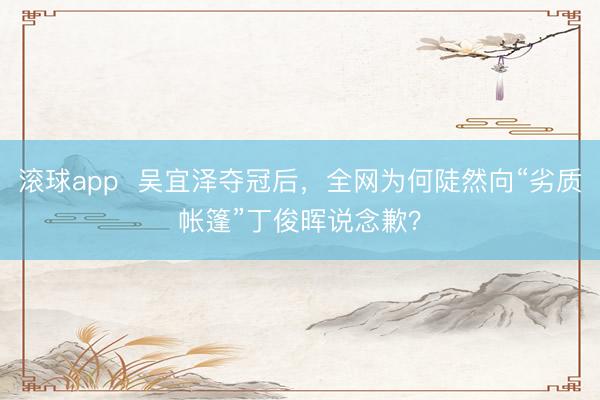 滚球app  吴宜泽夺冠后，全网为何陡然向“劣质帐篷”丁俊晖说念歉？