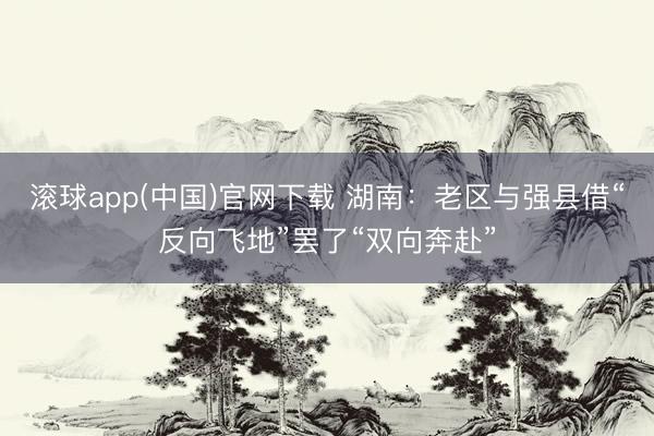 滚球app(中国)官网下载 湖南：老区与强县借“反向飞地”罢了“双向奔赴”