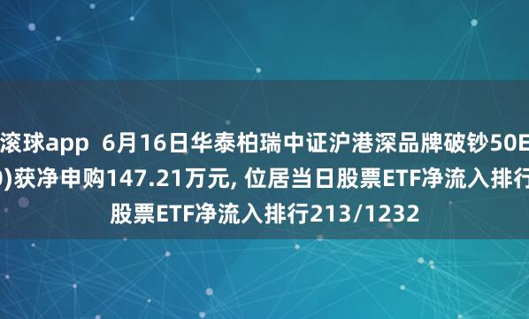 滚球app  6月16日华泰柏瑞中证沪港深品牌破钞50ETF(517880)获净申购147.21万元, 位居当日股票ETF净流入排行213/1232